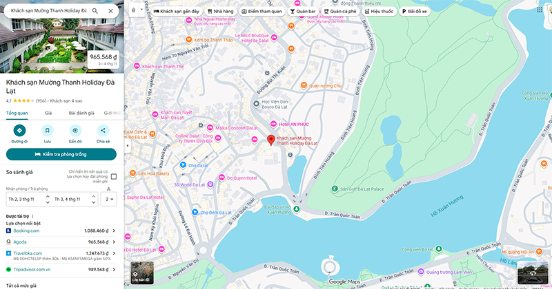 Vị trí khách sạn Mường Thanh Holiday Đà Lạt